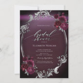 Chic Zilveren Frame Rode Rozen Bruidsdouche Kaart (Voorkant)