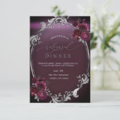 Chic Zilveren Frame Rode Rozen Proefbruiloftdiner Kaart (Staand voorkant)