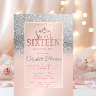 Chic Zilveren Glitter Bokeh,Tiara Sweet 16 Feest Kaart