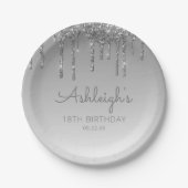 Chic Zilveren Glitter Drip 18e Verjaardagsfeestje Papieren Bordje (Voorkant)