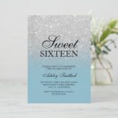 Chic zilveren glitter ijsblauw elegant Sweet 16 Kaart (Staand voorkant)