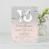 Chic zilveren glitter ombre blush Sweet 16 foto Kaart (Staand voorkant)