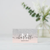 Chic zilveren glitter ombre roze naam make-up logo visitekaartje (Staand voorkant)