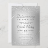 Chic zilveren glitter script metallic Quinceanera Kaart (Voorkant)