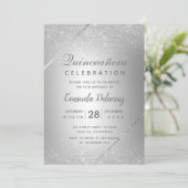 Chic zilveren glitter script metallic Quinceanera Kaart (Staand voorkant)