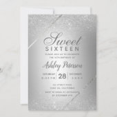 Chic zilveren glitter script metallic Sweet 16 Kaart (Voorkant)