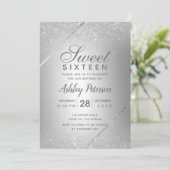 Chic zilveren glitter script metallic Sweet 16 Kaart (Staand voorkant)