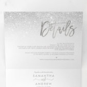 Chic zilveren glitter typografie ombre witte bruil drieluik uitnodiging (Binnenzijde eerst)