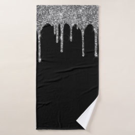 Chic Zilveren Glitterdruppels Glanzen Zwart Bad Handdoek