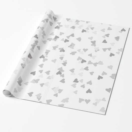 Chic Zilveren Harten Confetti Cadeaupapier (Uitgerold)