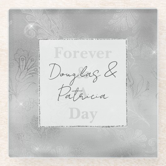 Chic Zilveren Kant Glazen Onderzetter (Voorkant)