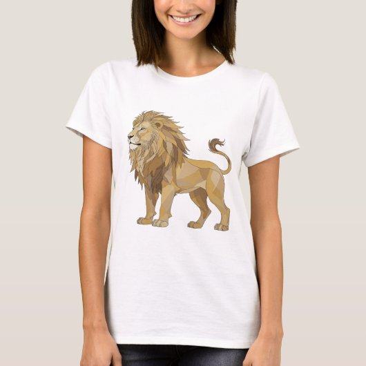 Chic Zilveren LEEUW Statement Design T-shirt (Voorkant)