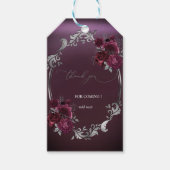 Chic zilveren lijst bordeauxroze rozen bruiloft  cadeaulabel (Voorkant)