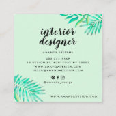 Chic zilveren lijst mint groen waterverf tropisch vierkante visitekaartje (Achterkant)