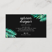 Chic zilveren lijst waterverf tropisch groene blad visitekaartje (Achterkant)