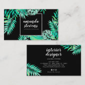 Chic zilveren lijst waterverf tropisch groene blad visitekaartje (Voorkant / Achterkant)