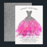 Chic Zilveren Roze Sparkle Dress Sweet 16th Birthd Kaart<br><div class="desc">Modern Glam Silver Blush Pink Magenta Glitter Sparkle Waterverf Jurk Sweet 16th Verjaardag Uitnodiging</div>