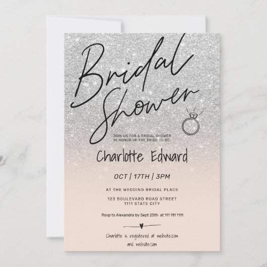 Chic zilveren script foto vrijgezellenfeest ring r kaart (Voorkant)