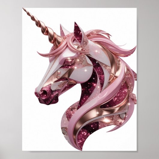 Chic Zilveren UNICORN 3D Tekst Kunst Poster (Voorkant)