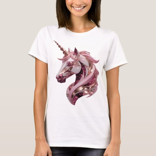 Chic Zilveren UNICORN 3D-tekstkunst T-shirt (Voorkant)