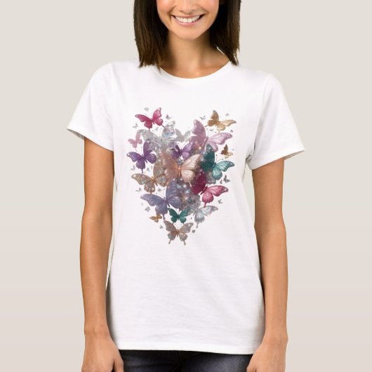 Chic Zilveren VLINDERS HART Shirt Ontwerp (Voorkant)