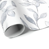 Chic Zilveren Witte Bloemen Huwelijk Cadeaupapier (Rol Hoek)