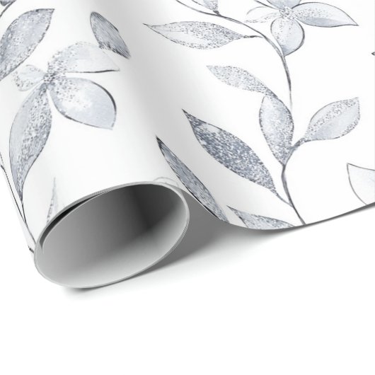 Chic Zilveren Witte Bloemen Huwelijk Cadeaupapier (Rol Hoek)