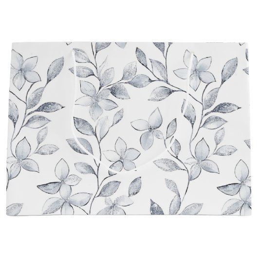 Chic Zilveren Witte Bloemen Huwelijk Groot Cadeauzakje (Voorkant)