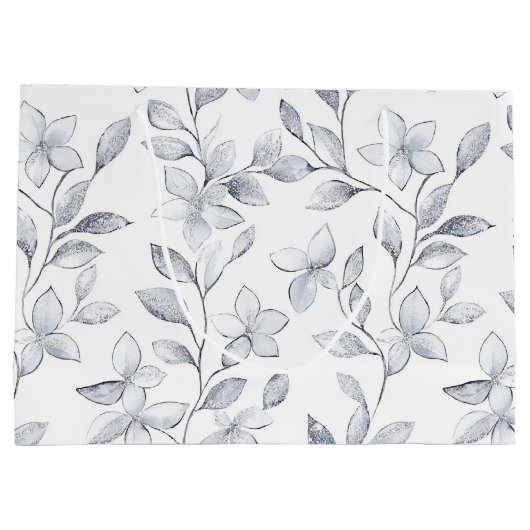 Chic Zilveren Witte Bloemen Huwelijk Groot Cadeauzakje (Achterkant)