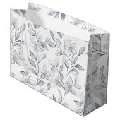 Chic Zilveren Witte Bloemen Huwelijk Groot Cadeauzakje (Voorkant Gekanteld)