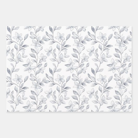 Chic Zilveren Witte Bloemen Huwelijk Inpakpapier Vel (Voorkant 3)