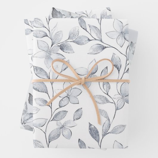 Chic Zilveren Witte Bloemen Huwelijk Inpakpapier Vel (In situ)