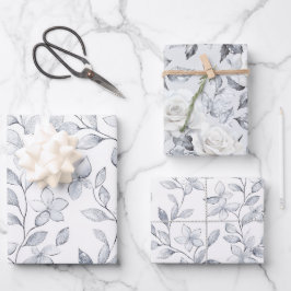 Chic Zilveren Witte Bloemen Huwelijk Inpakpapier Vel