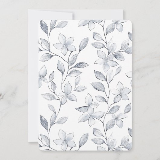 Chic Zilveren Witte Bloemen Huwelijk Kaart (Achterkant)