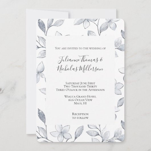 Chic Zilveren Witte Bloemen Huwelijk Kaart (Voorkant)