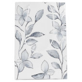 Chic Zilveren Witte Bloemen Huwelijk Medium Cadeauzakje (Voorkant)