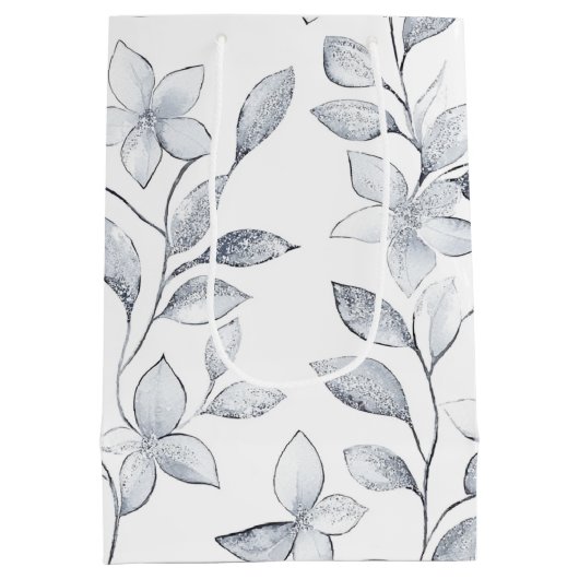 Chic Zilveren Witte Bloemen Huwelijk Medium Cadeauzakje (Achterkant)