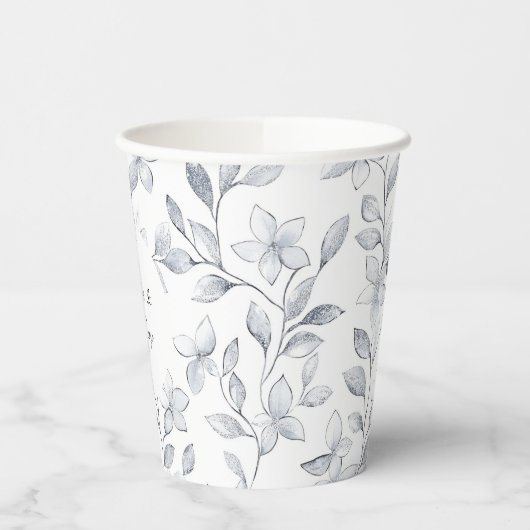 Chic Zilveren Witte Bloemen Huwelijk Papieren Bekers (Links)