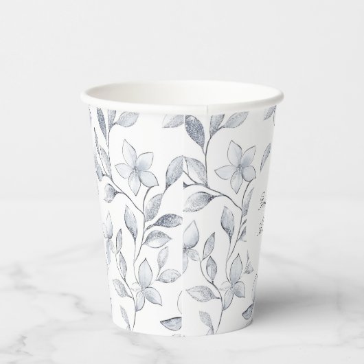 Chic Zilveren Witte Bloemen Huwelijk Papieren Bekers (Rechts)