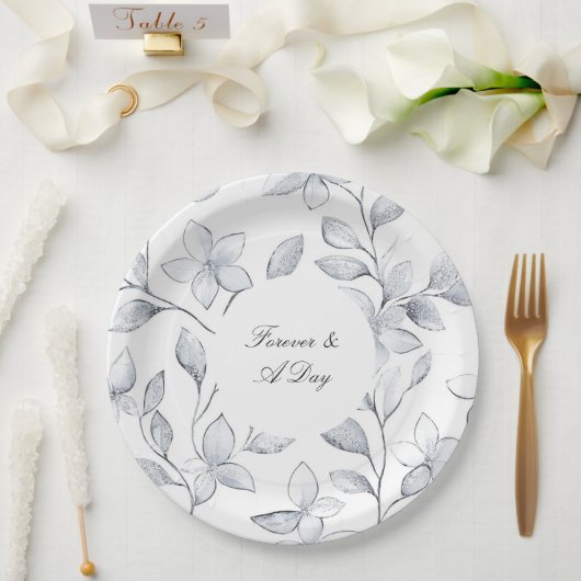 Chic Zilveren Witte Bloemen Huwelijk Papieren Bordje