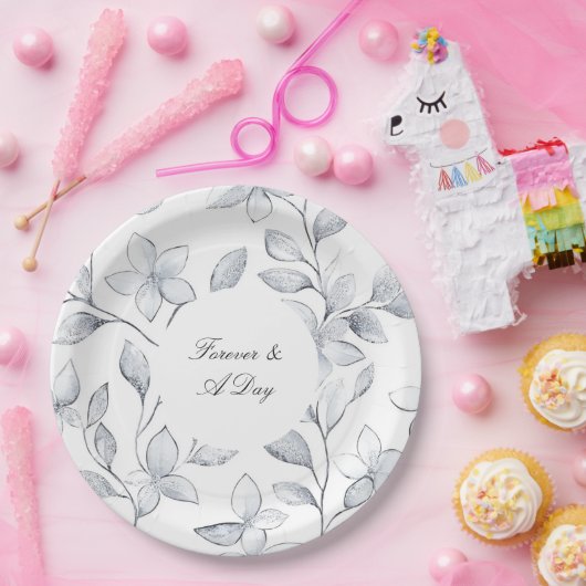 Chic Zilveren Witte Bloemen Huwelijk Papieren Bordje (Feest)