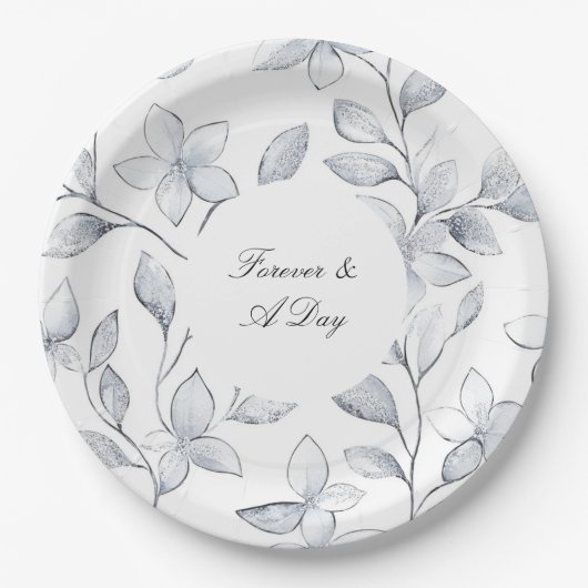 Chic Zilveren Witte Bloemen Huwelijk Papieren Bordje (Voorkant)