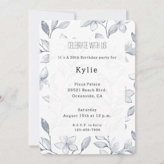 Chic Zilveren Witte Bloemen Verjaardag Kaart (Voorkant)