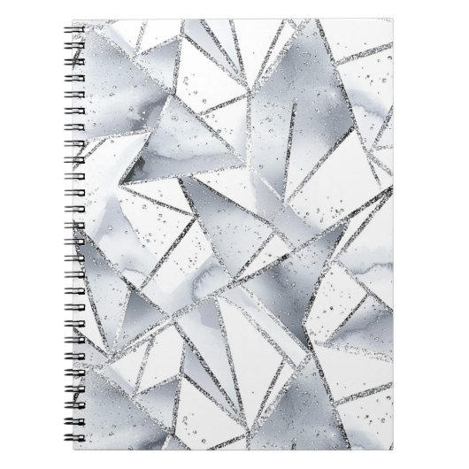 Chic Zilveren Witte Driehoeken Kerstmis Notitieboek (Voorkant)