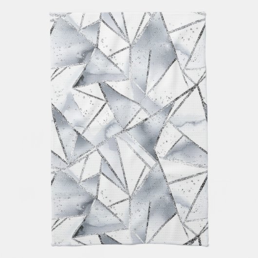 Chic Zilveren Witte Driehoeken Kerstmis Theedoek (Verticaal)