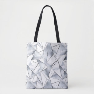 Chic Zilveren Witte Driehoeken Kerstmis Tote Bag