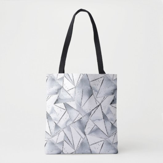 Chic Zilveren Witte Driehoeken Kerstmis Tote Bag (Voorkant)