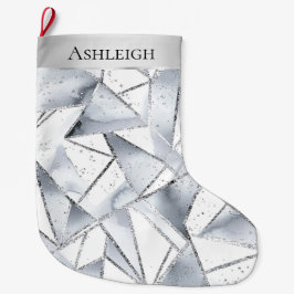 Chic Zilveren Witte Driehoeken Sparkle Kerstmis Grote Kerstsok