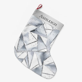 Chic Zilveren Witte Driehoeken Sparkle Kerstmis Grote Kerstsok