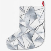 Chic Zilveren Witte Driehoeken Sparkle Kerstmis Grote Kerstsok (Achterkant)